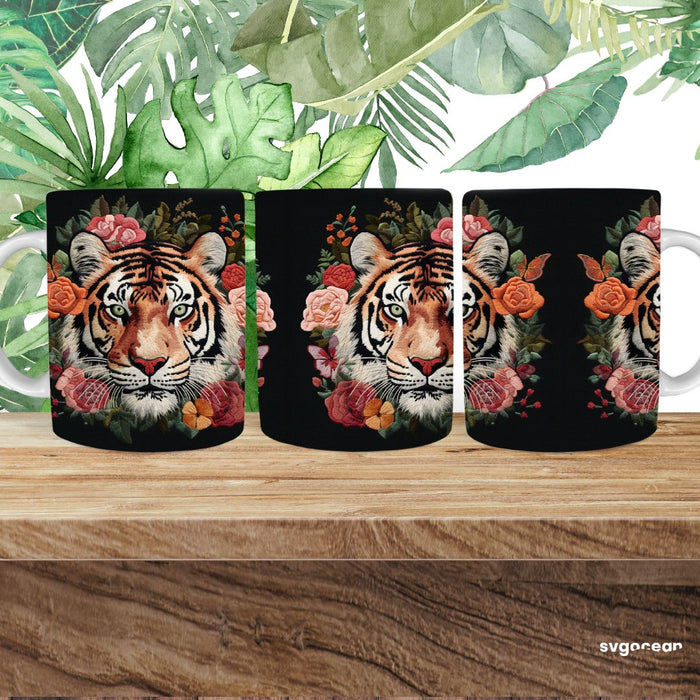 Embroidery Tiger Mug Sublimation - svgocean