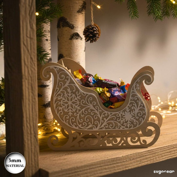 3D Santa Sleigh Laser Cut - Svg ocean