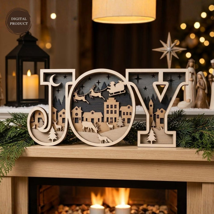 Joy Christmas Shadow Box Laser Cut - Svg Ocean