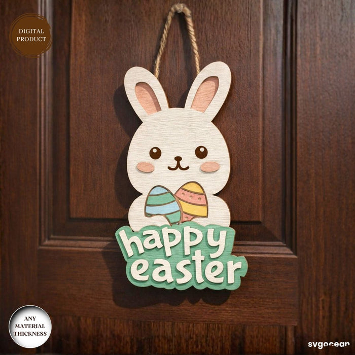 Happy Easter Bunny Door Sign Laser Cut - Svg Ocean