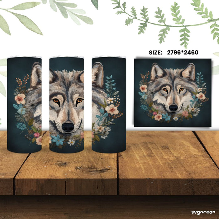 Embroidery Wolf Tumbler Wrap Sublimation - svgocean