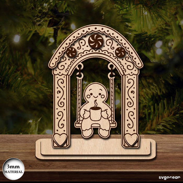 Gingerbread Man on Swing Laser Cut - Svg Ocean