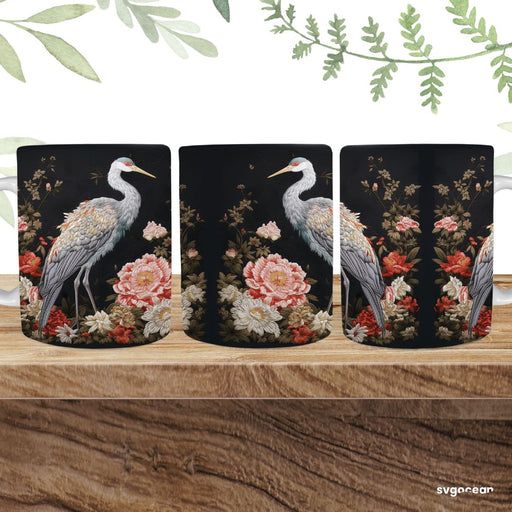Embroidery Crane Mug Sublimation - svgocean