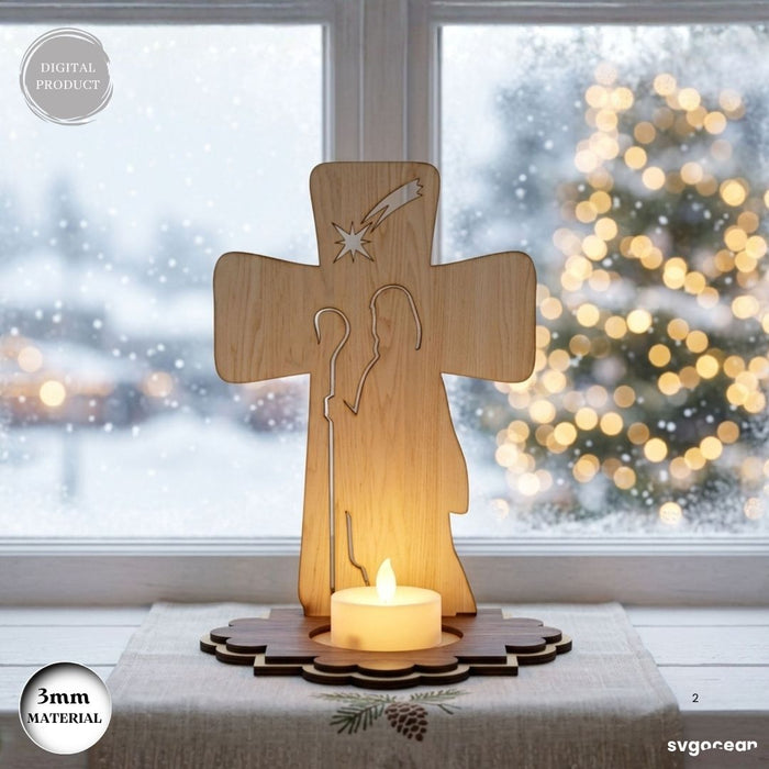 Nativity Cross Candle Holder SVG Bundle - Svg Ocean