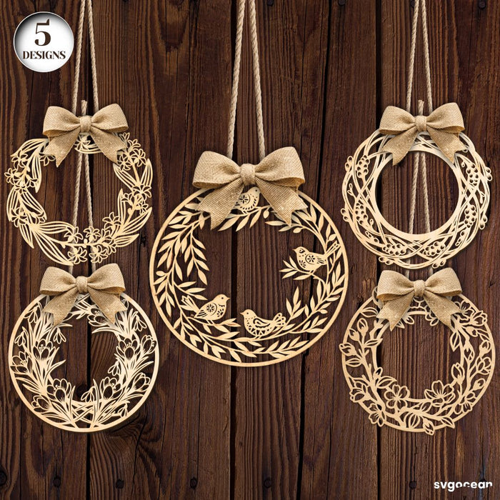 Floral Wreath Door Sign SVG Bundle - Svg Ocean