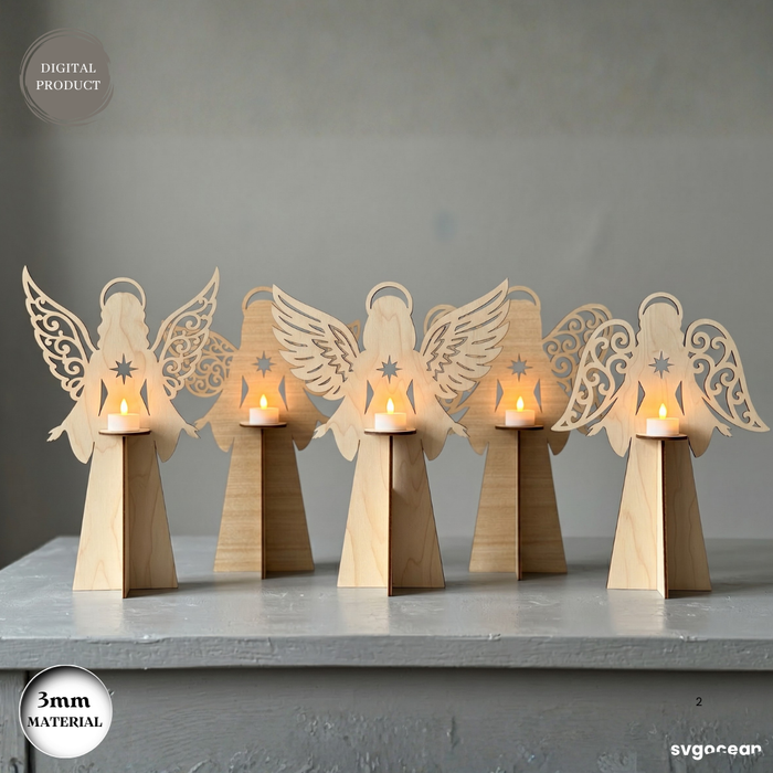Christmas Angel Candle Stand SVG Bundle- Svg Ocean