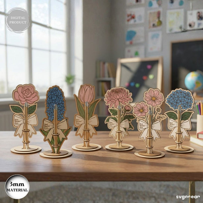 Flowers Pen Holder Laser Cut Bundle - Svg Ocean