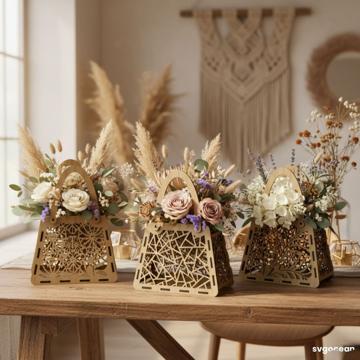 3D Flower Basket Laser Cut Bundle - Svg Ocean