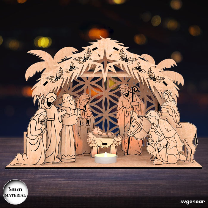 Nativity Scene Candle Holder Laser Cut - Svg Ocean