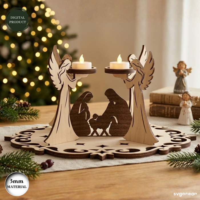 3D Nativity Angel Candle Stand Laser Cut - Svg Ocean