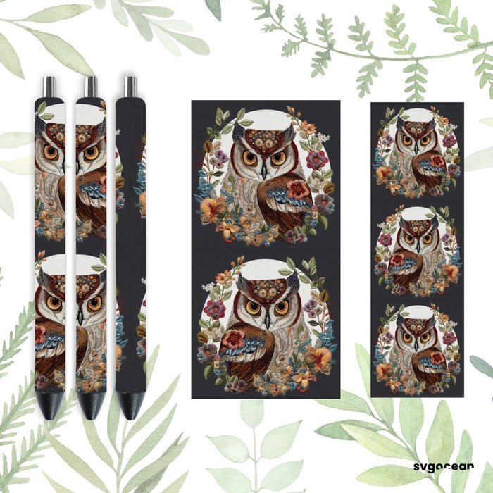 Embroidery Owl Pen Wrap - svgocean