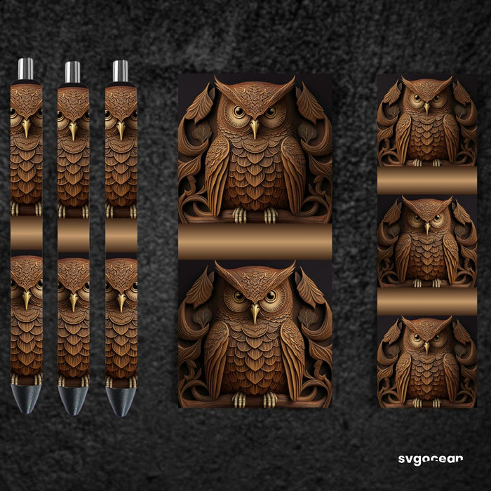 Tooled Leather Owl Pen Wraps Sublimation - svgocean