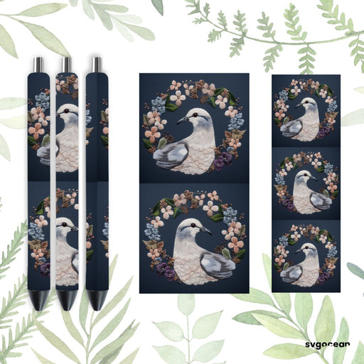 Embroidery Dove Pen Wrap - svgocean