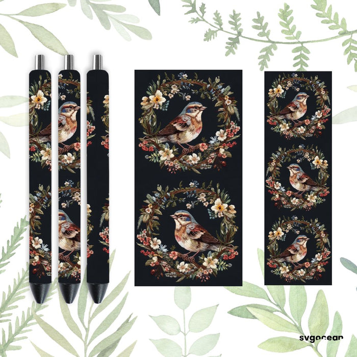 Embroidery Sparrow Pen Wrap - svgocean