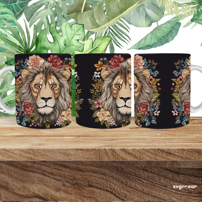 Embroidery Lion Mug Sublimation - svgocean