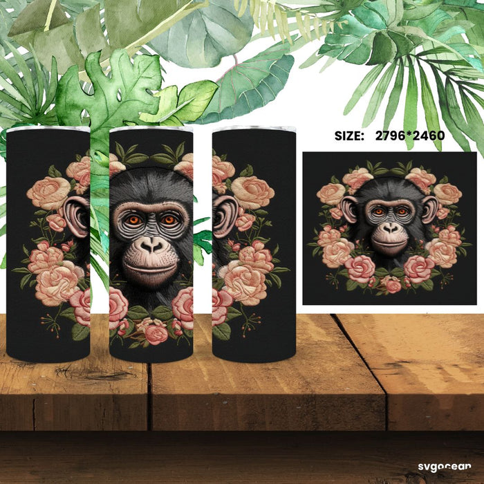 Embroidery Monkey Tumbler Wrap Sublimation - svgocean