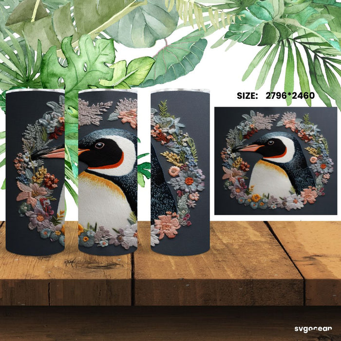 Embroidery Penguin Tumbler Wrap Sublimation - svgocean