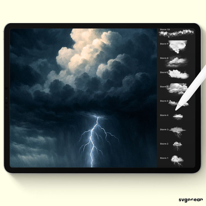 Storm and Lightning Procreate Brushes - Svg Ocean