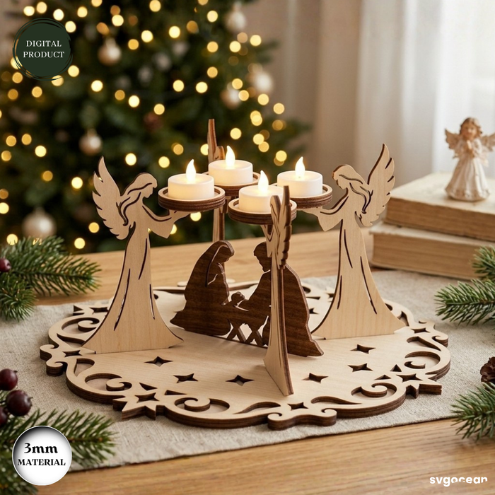 3D Nativity Angel Candle Stand Laser Cut - Svg Ocean