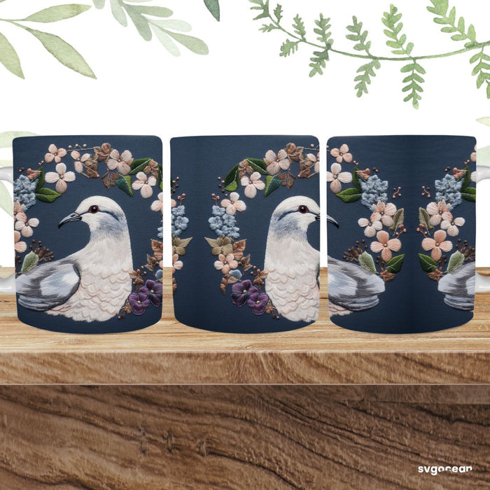 Embroidery Dove Mug Sublimation - svgocean