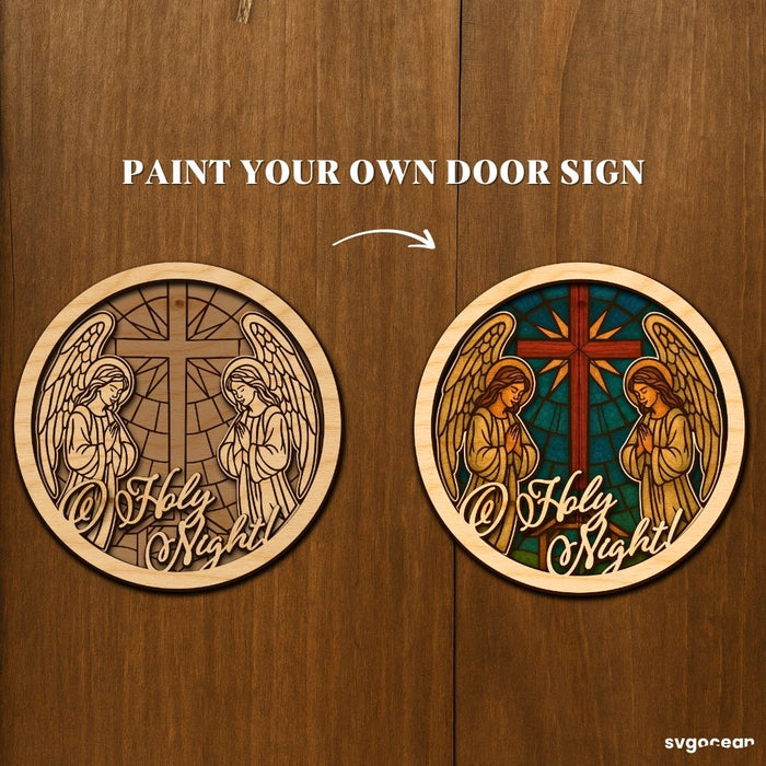 Nativity Stained Glass Door Sign Bundle - Svg Ocean