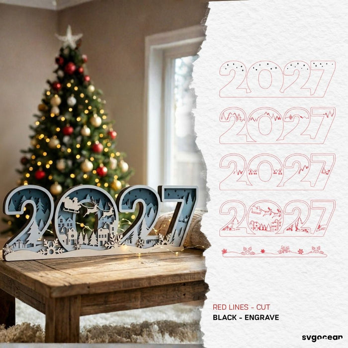 2027 Christmas Table Decor Laser Cut - Svg Ocean