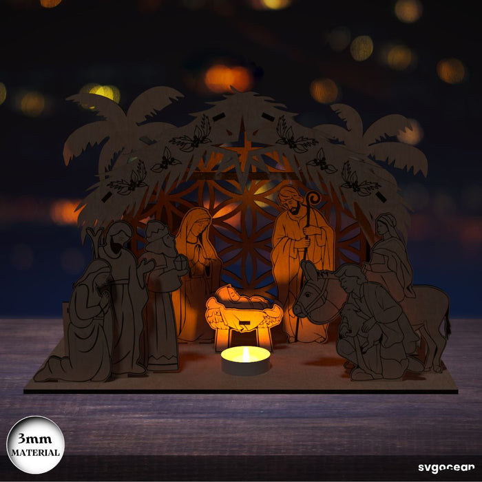Nativity Scene Candle Holder Laser Cut - Svg Ocean