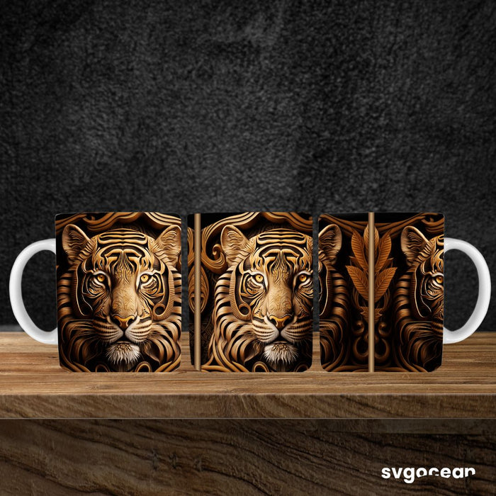 Tooled Leather Tiger Mug Sublimation Bundle - svgocean