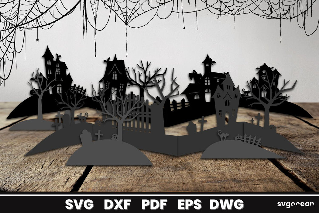 Haunted House Landscape Paper Cut - Svg Ocean