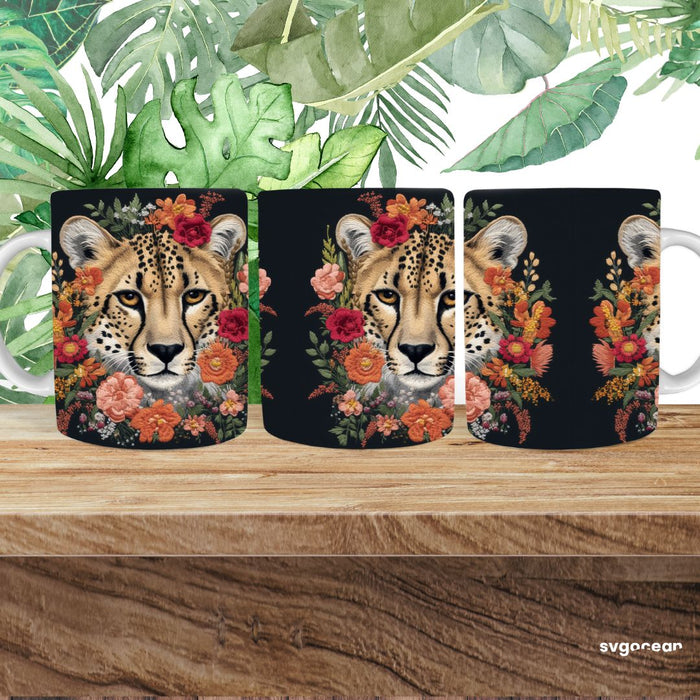 Embroidery Cheetah Mug Sublimation - svgocean