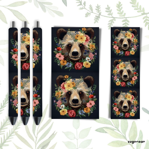 Embroidery Bear Pen Wrap - svgocean