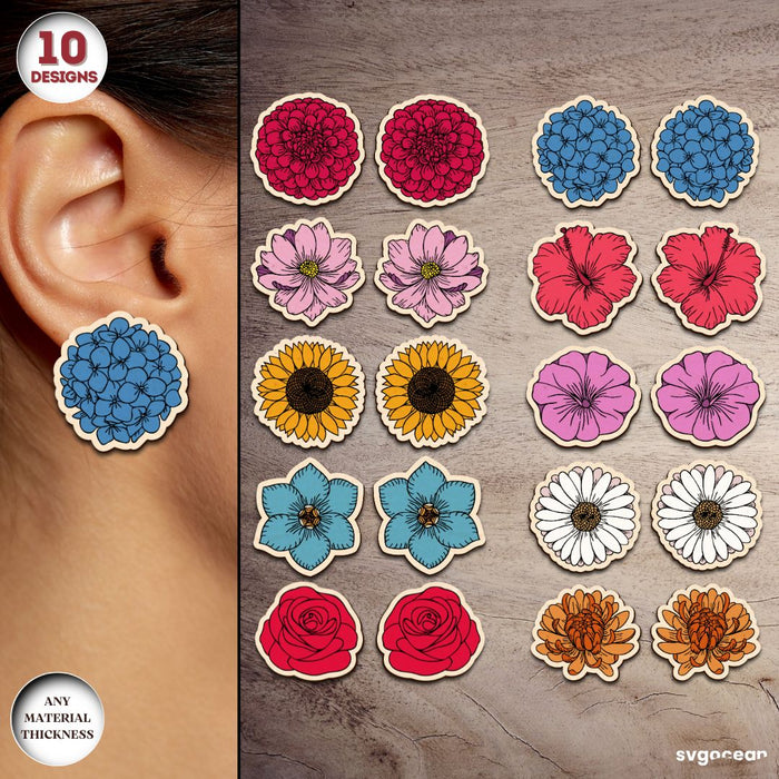 Flowers Earrings Laser Cut Bundle - Svg Ocean