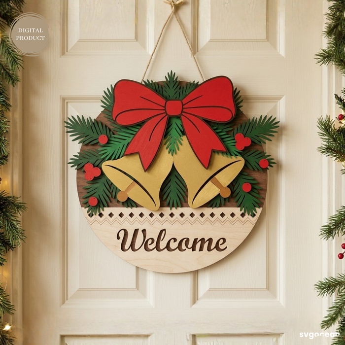 Christmas Welcome Door Hanger SVG Bundle - Svg Ocean