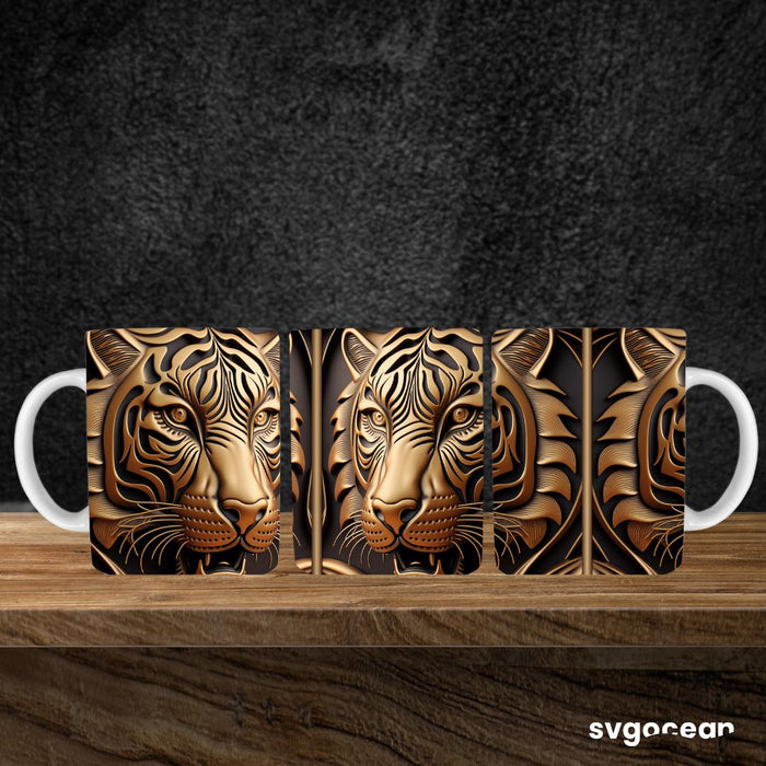 Tooled Leather Tiger Mug Sublimation Bundle - svgocean
