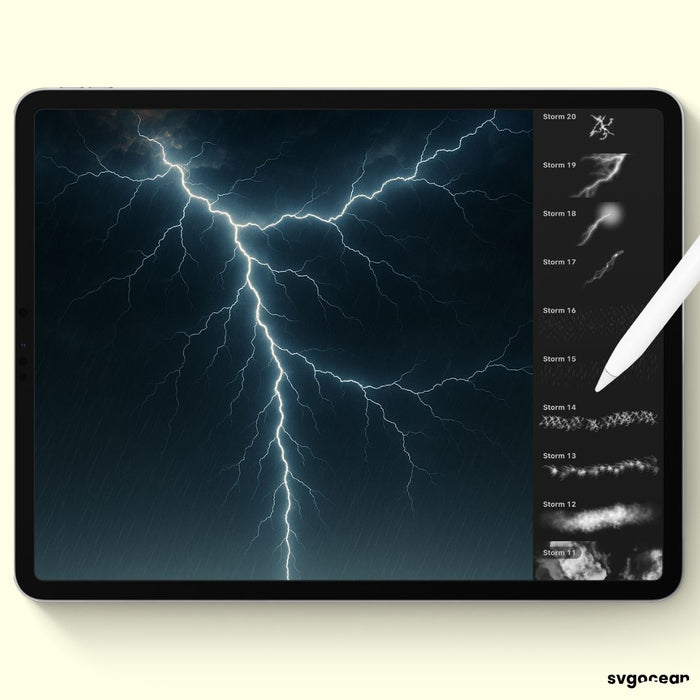 Storm and Lightning Procreate Brushes - Svg Ocean