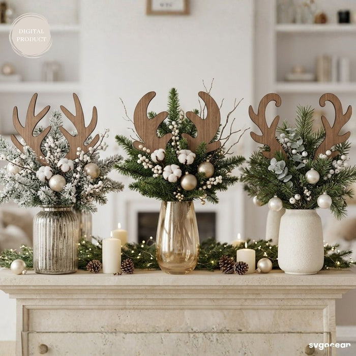Reindeer Antler Plant Stake SVG Bundle - Svg Ocean
