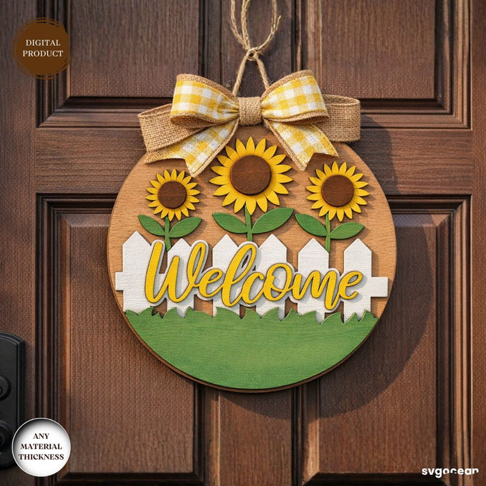 Sunflower Welcome Door Sign Laser Cut - Svg Ocean