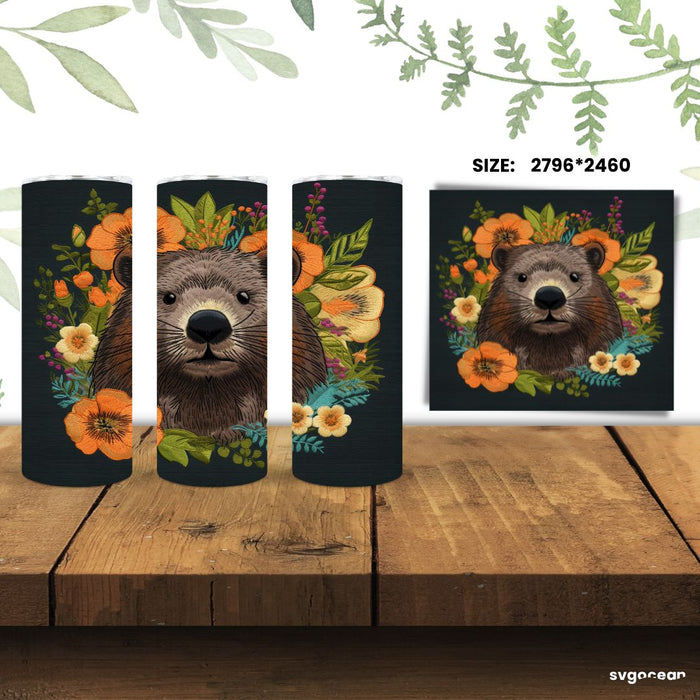 Embroidery Beaver Tumbler Wrap Sublimation - svgocean