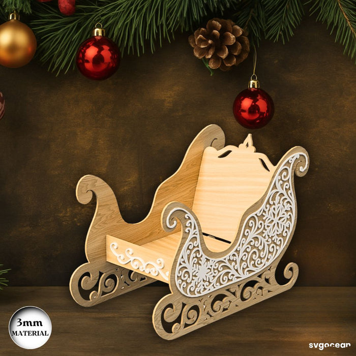 3D Santa Sleigh Laser Cut - Svg ocean