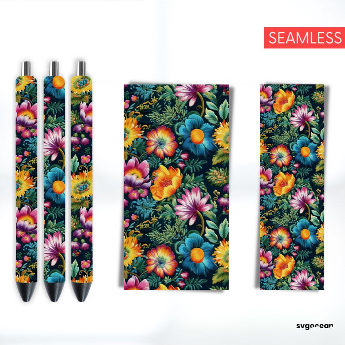 Embroidery Flowers Pen Wraps Sublimation Bundle - svgocean