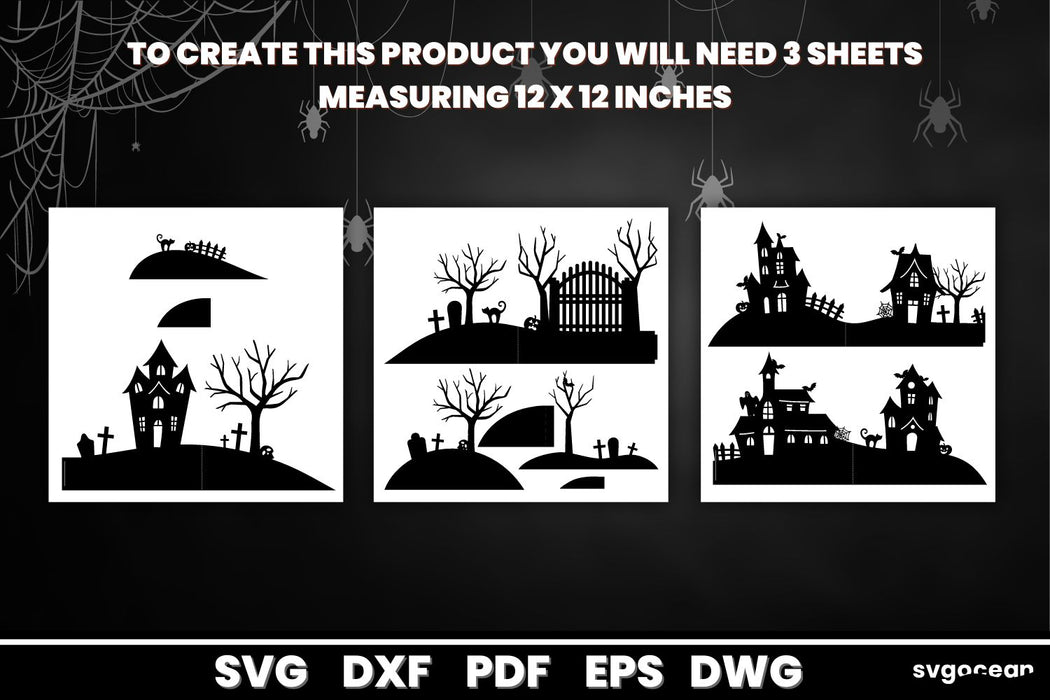 Haunted Paper Vector Haunted House Landscape Paper Cut - Svg Ocean — svgocean
