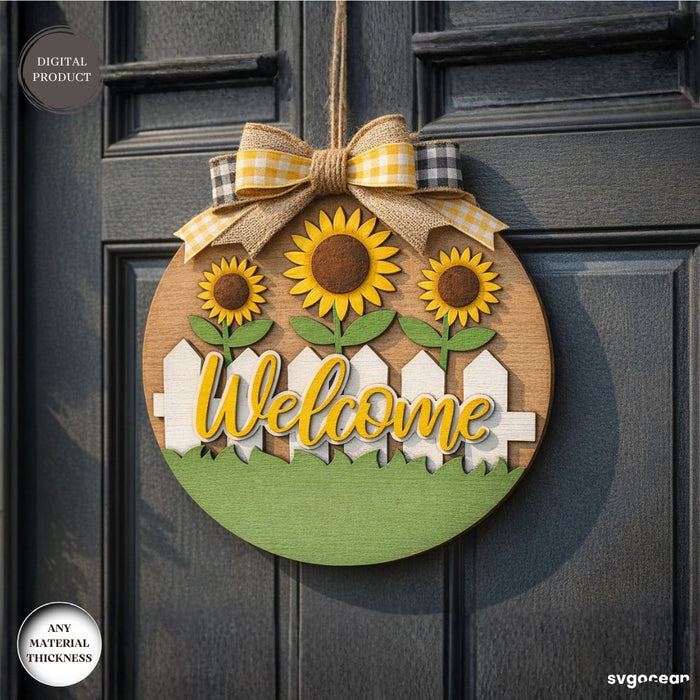 Sunflower Welcome Door Sign Laser Cut - Svg Ocean