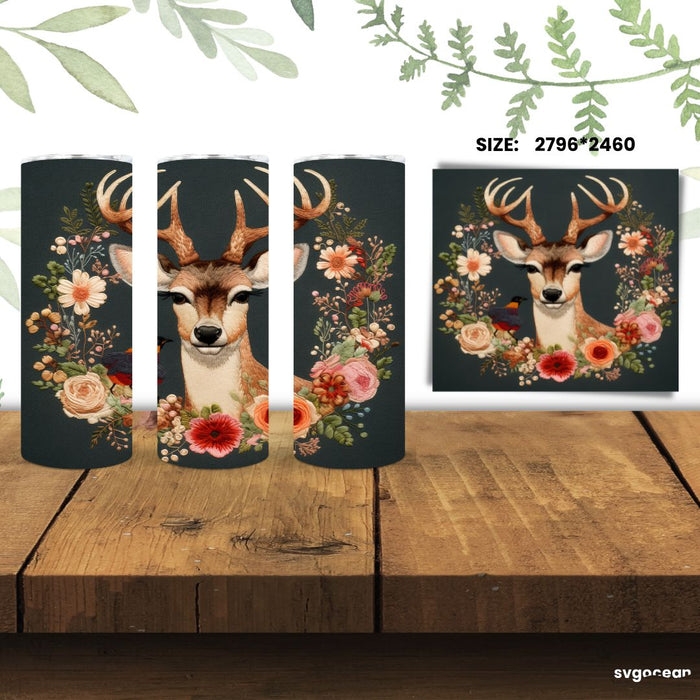 Embroidery Deer Tumbler Wrap Sublimation - svgocean