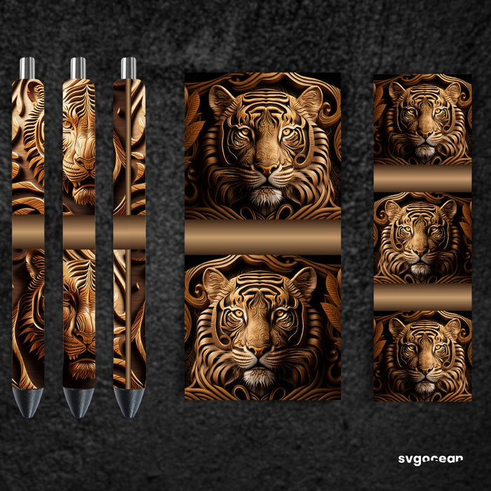 Tooled Leather Tiger Pen Wraps Sublimation - svgocean