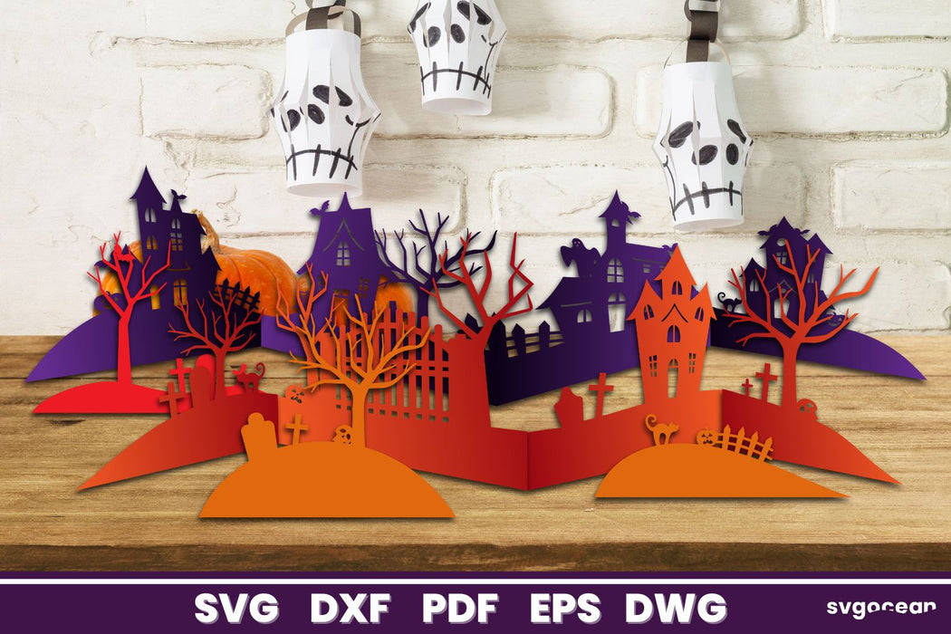 Haunted House Landscape Paper Cut - Svg Ocean