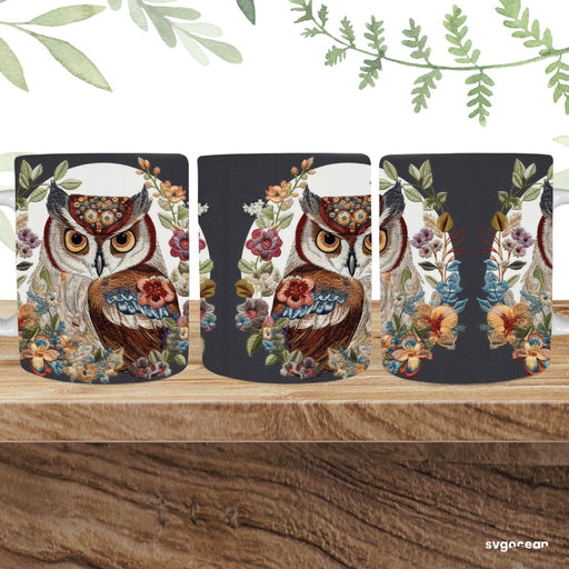 Embroidery Owl Mug Sublimation - svgocean