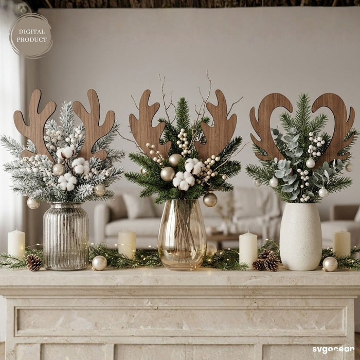 Reindeer Antler Plant Stake SVG Bundle - Svg Ocean