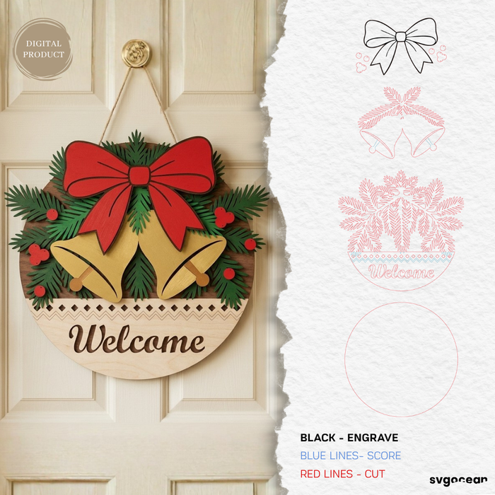 Christmas Welcome Door Hanger SVG Bundle - Svg Ocean