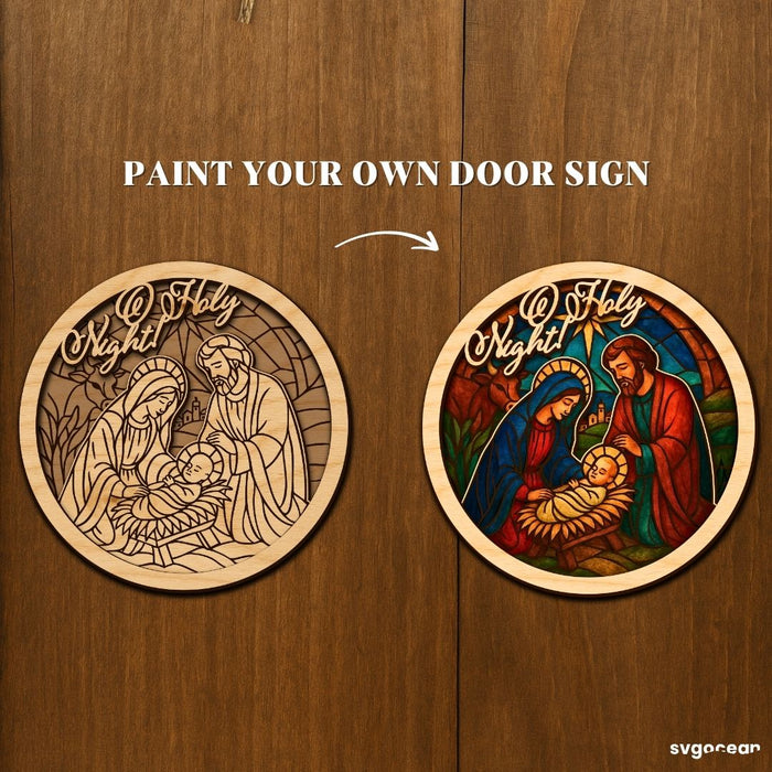 Nativity Stained Glass Door Sign Bundle - Svg Ocean