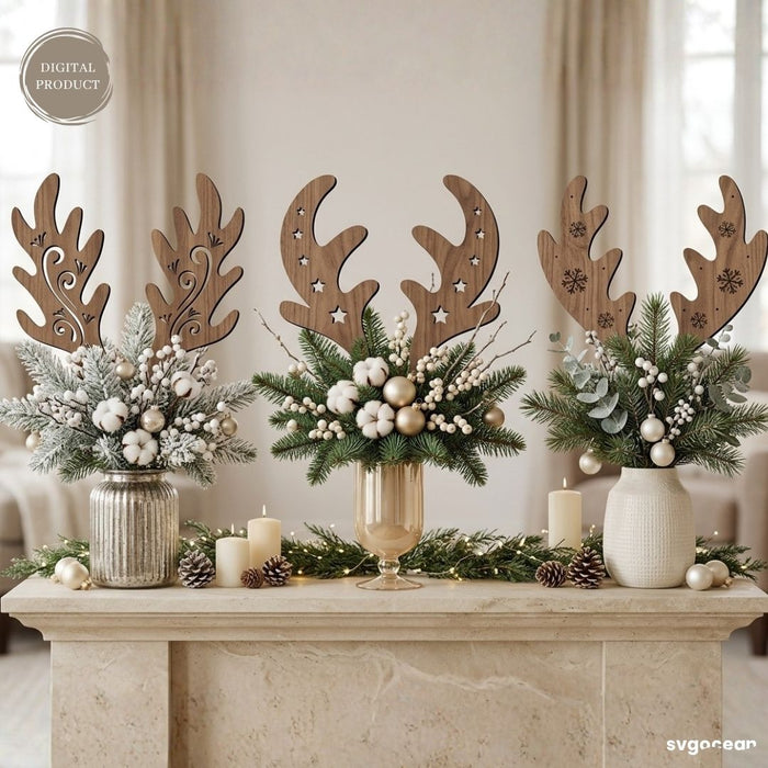 Reindeer Antler Plant Stake SVG Bundle - Svg Ocean